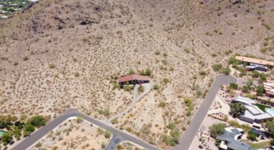 A breathtaking aerial view of 4343 E Fanfol Dr nestled in the serene desert landscape.